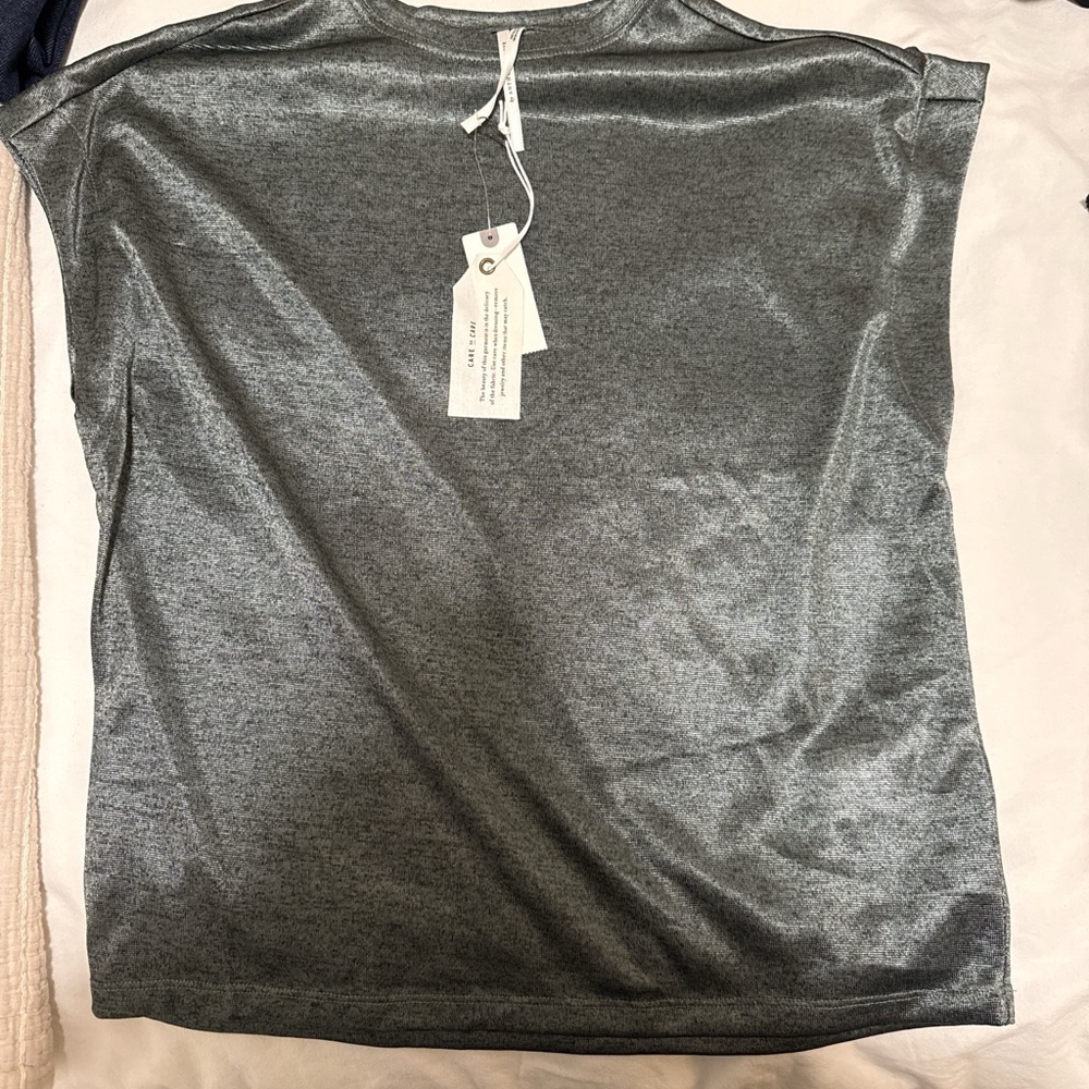 Anthropologie Shimmering Silver Short Sleeve Top